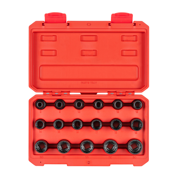 Tekton 1/2 Inch Drive 12-Point Impact Socket Set, 17-Piece (8-24 mm) SID92338